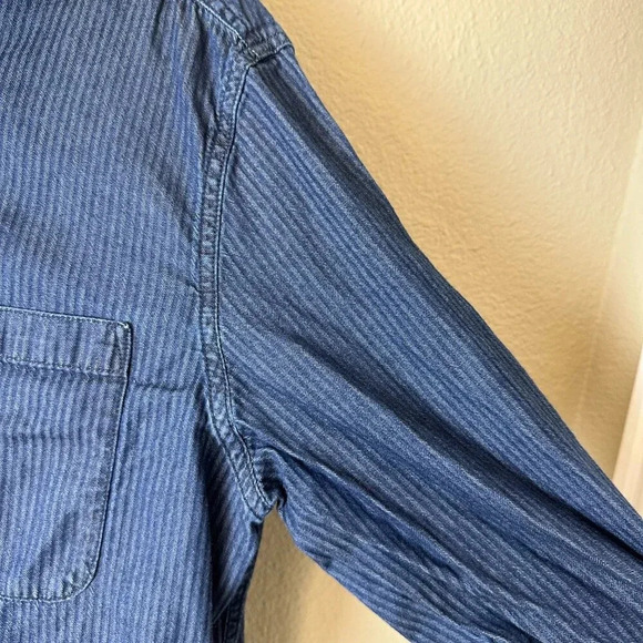 GOODFELLOW & CO. Blue Grey Stripe Button Up Button Down Long Sleeve Shirt Size L - Picture 7 of 10